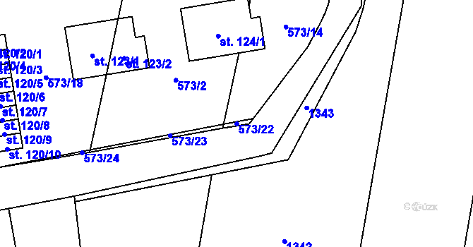 Parcela st. 573/22 v KÚ Ražice, Katastrální mapa