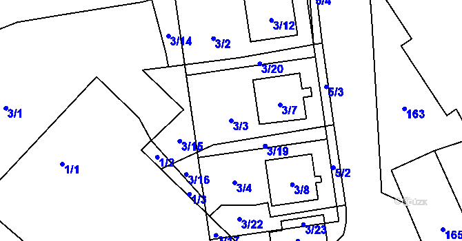 Parcela st. 3/3 v KÚ Rebešovice, Katastrální mapa