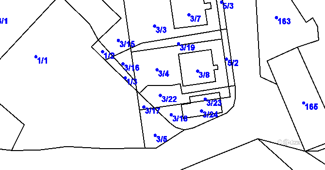 Parcela st. 3/4 v KÚ Rebešovice, Katastrální mapa