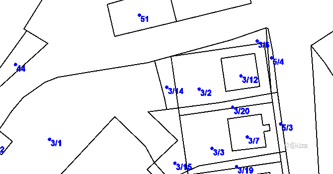 Parcela st. 3/14 v KÚ Rebešovice, Katastrální mapa