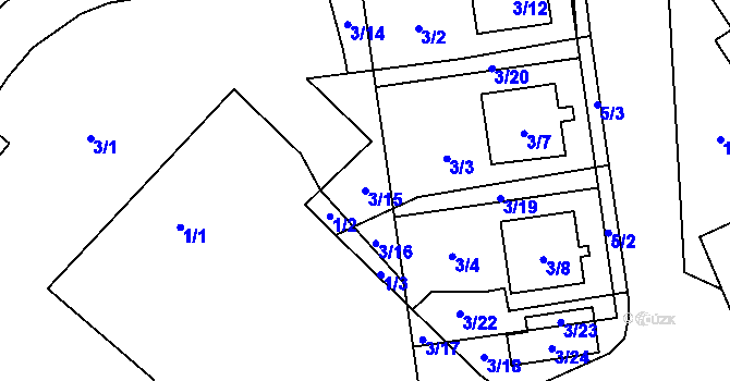 Parcela st. 3/15 v KÚ Rebešovice, Katastrální mapa