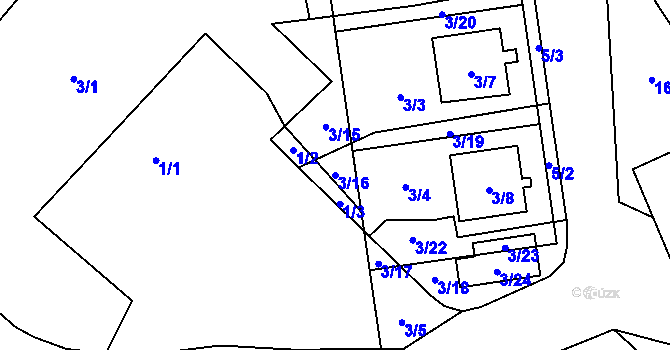 Parcela st. 3/16 v KÚ Rebešovice, Katastrální mapa