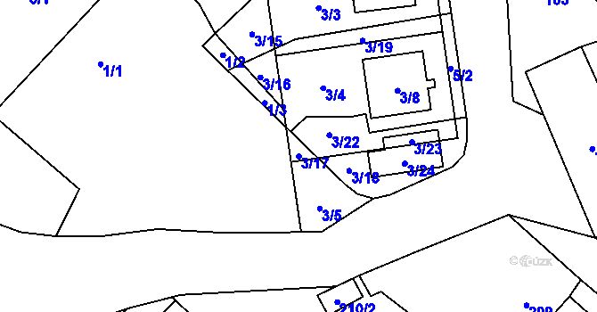 Parcela st. 3/17 v KÚ Rebešovice, Katastrální mapa