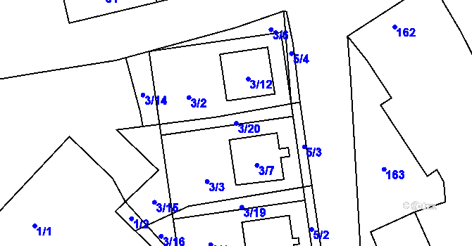 Parcela st. 3/20 v KÚ Rebešovice, Katastrální mapa