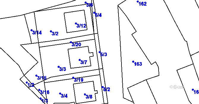 Parcela st. 5/3 v KÚ Rebešovice, Katastrální mapa