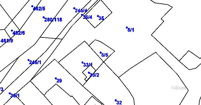 Parcela st. 5/5 v KÚ Rebešovice, Katastrální mapa