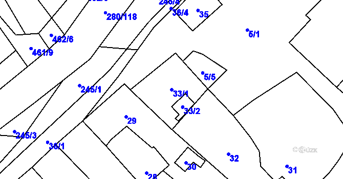 Parcela st. 33/1 v KÚ Rebešovice, Katastrální mapa