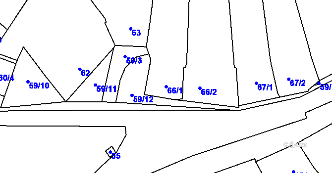 Parcela st. 66/1 v KÚ Rebešovice, Katastrální mapa