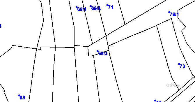 Parcela st. 69/3 v KÚ Rebešovice, Katastrální mapa
