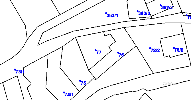 Parcela st. 77 v KÚ Rebešovice, Katastrální mapa