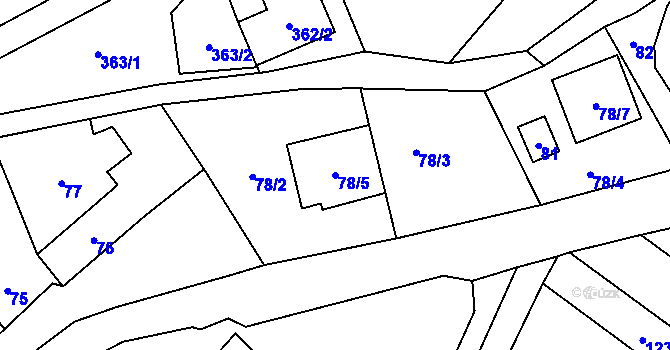 Parcela st. 78/5 v KÚ Rebešovice, Katastrální mapa