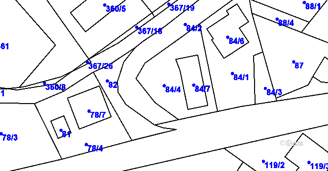Parcela st. 84/4 v KÚ Rebešovice, Katastrální mapa