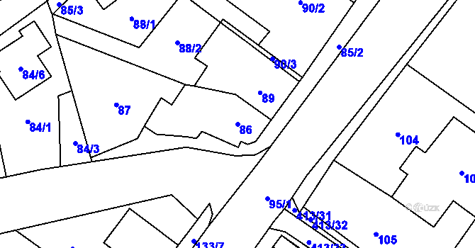 Parcela st. 86 v KÚ Rebešovice, Katastrální mapa