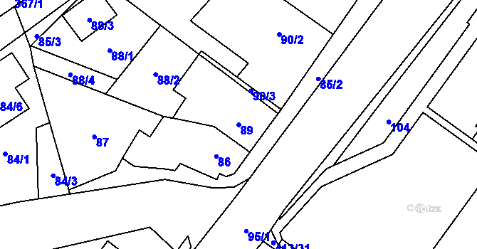 Parcela st. 89 v KÚ Rebešovice, Katastrální mapa
