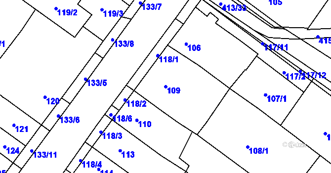 Parcela st. 109 v KÚ Rebešovice, Katastrální mapa