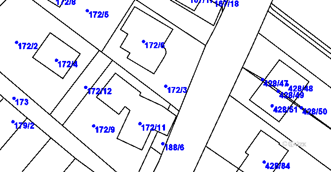 Parcela st. 172/3 v KÚ Rebešovice, Katastrální mapa