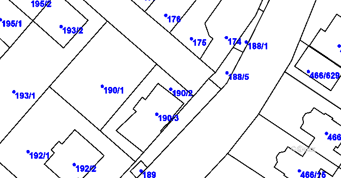 Parcela st. 190/2 v KÚ Rebešovice, Katastrální mapa