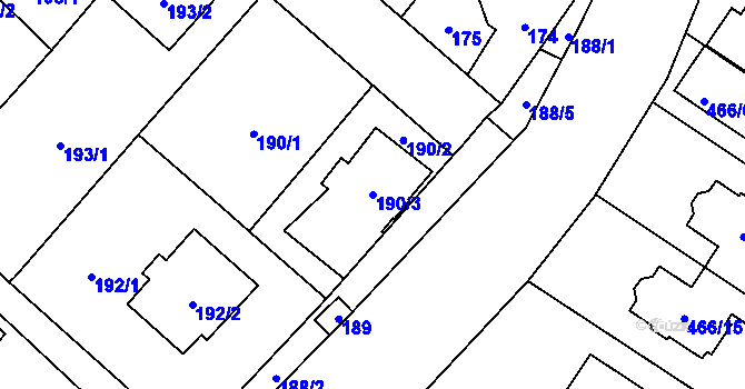 Parcela st. 190/3 v KÚ Rebešovice, Katastrální mapa