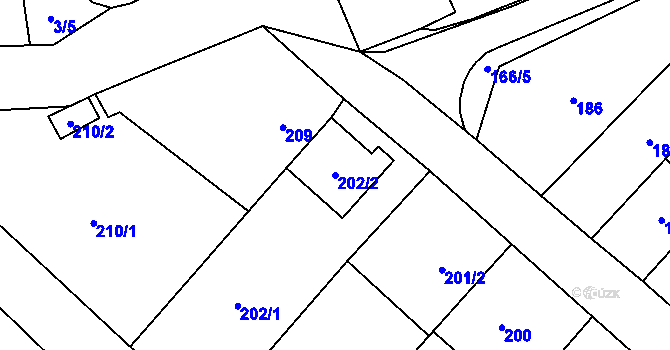 Parcela st. 202/2 v KÚ Rebešovice, Katastrální mapa