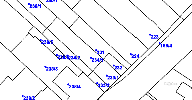 Parcela st. 231 v KÚ Rebešovice, Katastrální mapa