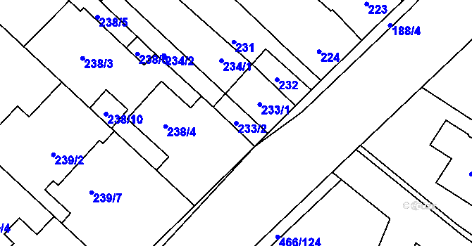 Parcela st. 233/2 v KÚ Rebešovice, Katastrální mapa
