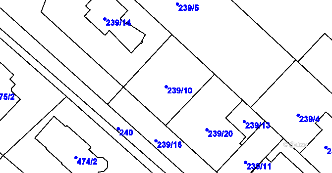 Parcela st. 239/10 v KÚ Rebešovice, Katastrální mapa