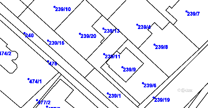 Parcela st. 239/11 v KÚ Rebešovice, Katastrální mapa