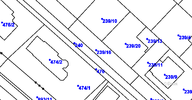 Parcela st. 239/16 v KÚ Rebešovice, Katastrální mapa