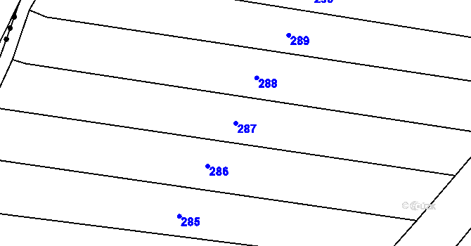 Parcela st. 287 v KÚ Rebešovice, Katastrální mapa