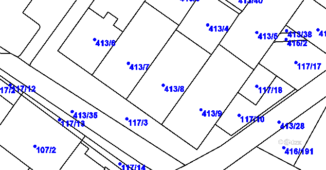 Parcela st. 413/8 v KÚ Rebešovice, Katastrální mapa