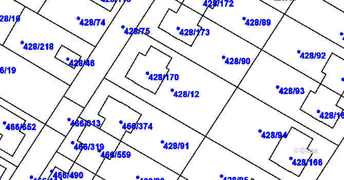 Parcela st. 428/12 v KÚ Rebešovice, Katastrální mapa