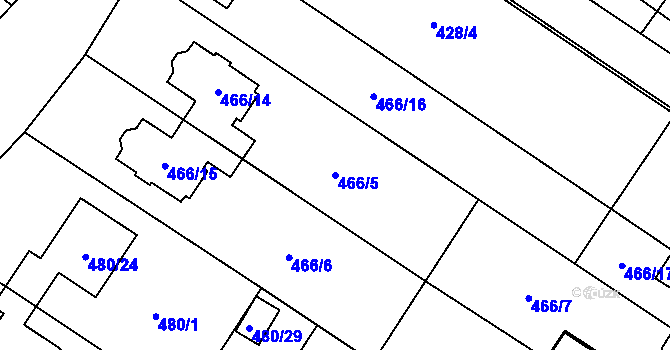 Parcela st. 466/5 v KÚ Rebešovice, Katastrální mapa