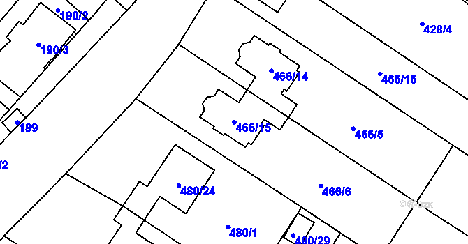 Parcela st. 466/15 v KÚ Rebešovice, Katastrální mapa