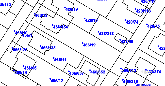 Parcela st. 466/19 v KÚ Rebešovice, Katastrální mapa