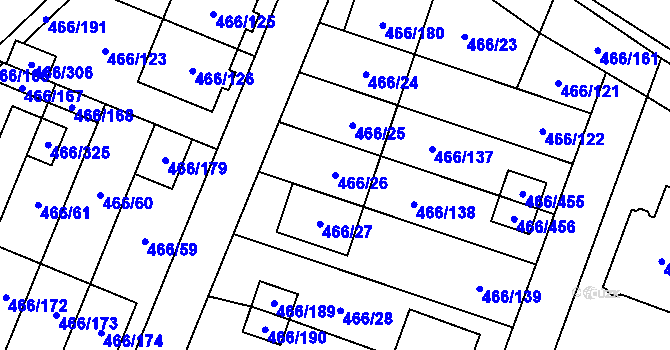 Parcela st. 466/26 v KÚ Rebešovice, Katastrální mapa
