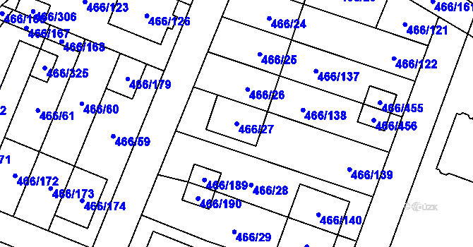 Parcela st. 466/27 v KÚ Rebešovice, Katastrální mapa