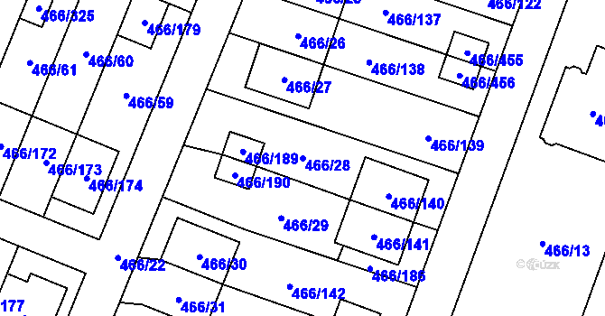 Parcela st. 466/28 v KÚ Rebešovice, Katastrální mapa