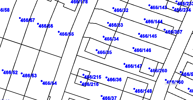 Parcela st. 466/35 v KÚ Rebešovice, Katastrální mapa
