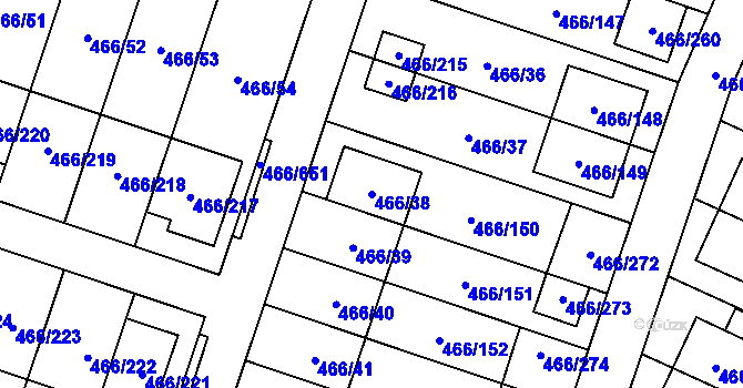 Parcela st. 466/38 v KÚ Rebešovice, Katastrální mapa