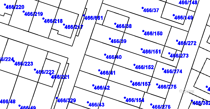 Parcela st. 466/40 v KÚ Rebešovice, Katastrální mapa
