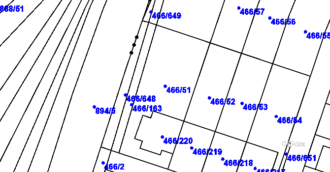 Parcela st. 466/51 v KÚ Rebešovice, Katastrální mapa
