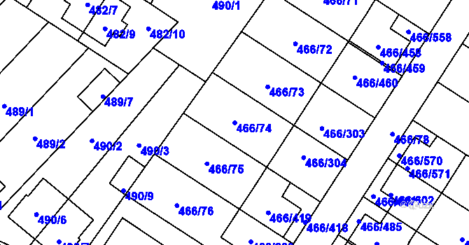 Parcela st. 466/74 v KÚ Rebešovice, Katastrální mapa