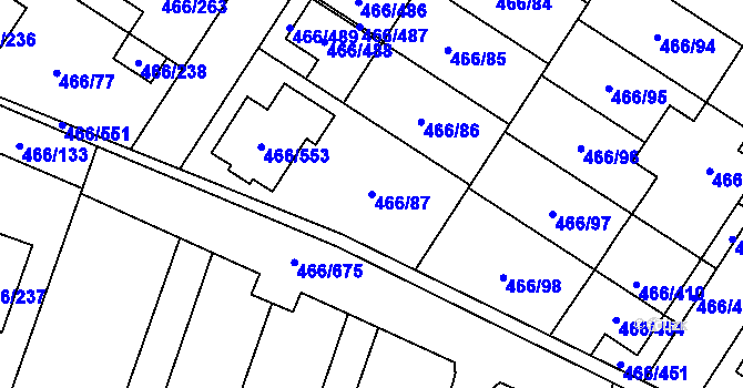 Parcela st. 466/87 v KÚ Rebešovice, Katastrální mapa