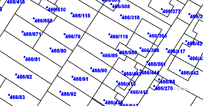 Parcela st. 466/89 v KÚ Rebešovice, Katastrální mapa