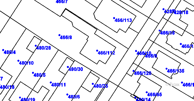Parcela st. 466/112 v KÚ Rebešovice, Katastrální mapa