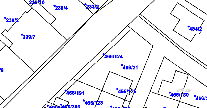 Parcela st. 466/124 v KÚ Rebešovice, Katastrální mapa
