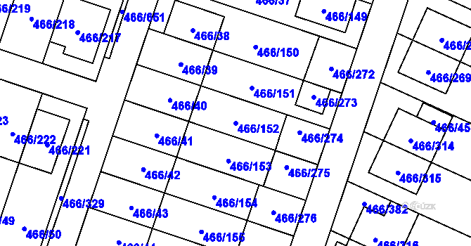 Parcela st. 466/152 v KÚ Rebešovice, Katastrální mapa
