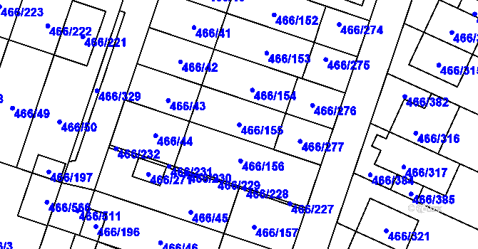 Parcela st. 466/155 v KÚ Rebešovice, Katastrální mapa