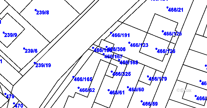 Parcela st. 466/167 v KÚ Rebešovice, Katastrální mapa