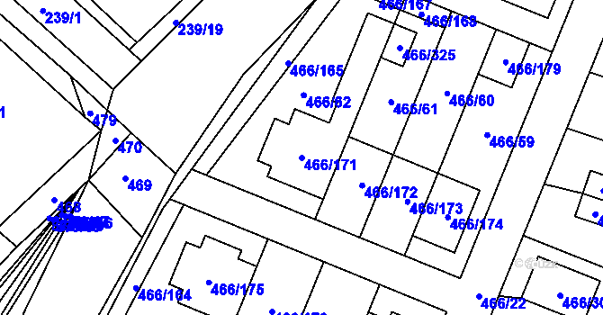 Parcela st. 466/171 v KÚ Rebešovice, Katastrální mapa